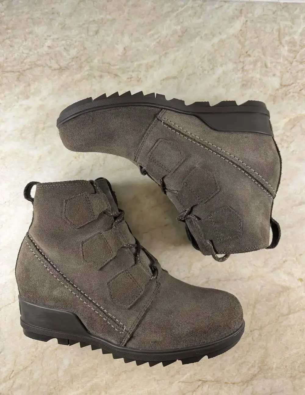 Sorel Evie Lace Waterproof Suede Wedge Ankle Booties Gray Women’s Size 8